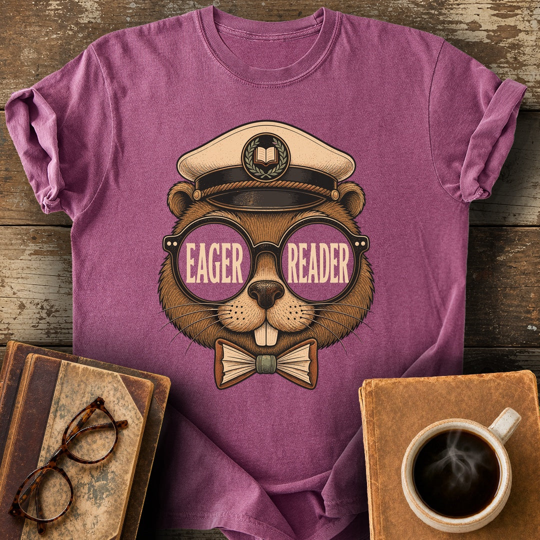 Eager Reader Beaver Tee - berry shirt mockup