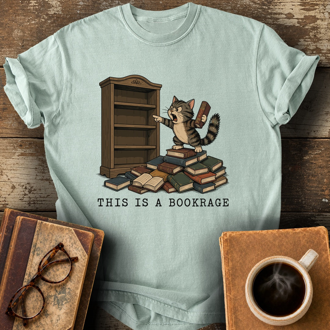 This Is a Bookrage Tee - bay shirt mockup