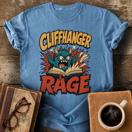 Cliffhanger Rage Tee - blue jean shirt mockup