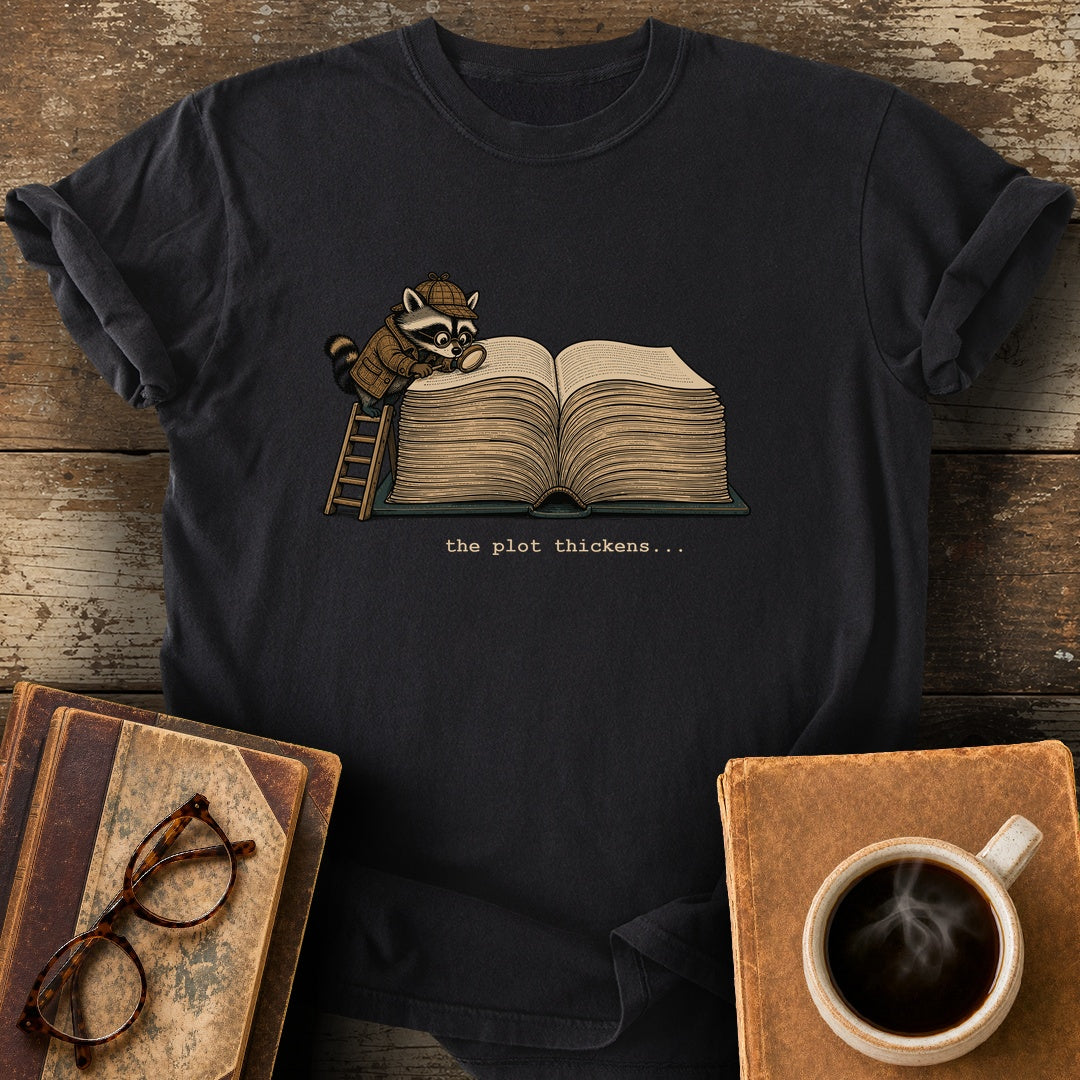 The Plot Thickens Tee - black shirt mockup