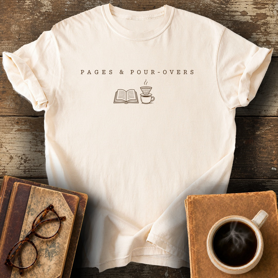 Pages and Pour-Overs Tee - ivory shirt mockup