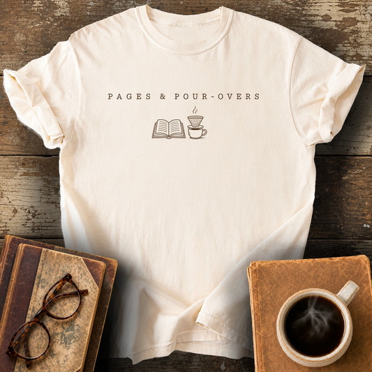 Pages and Pour-Overs Tee - ivory shirt mockup