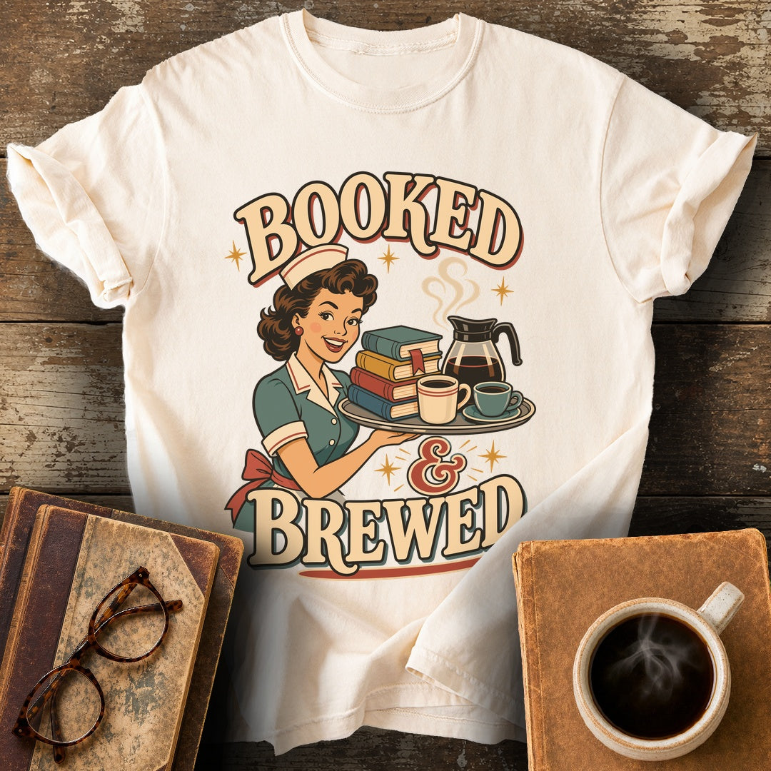 Booked and Brewed Tee - ivory shirt mockup