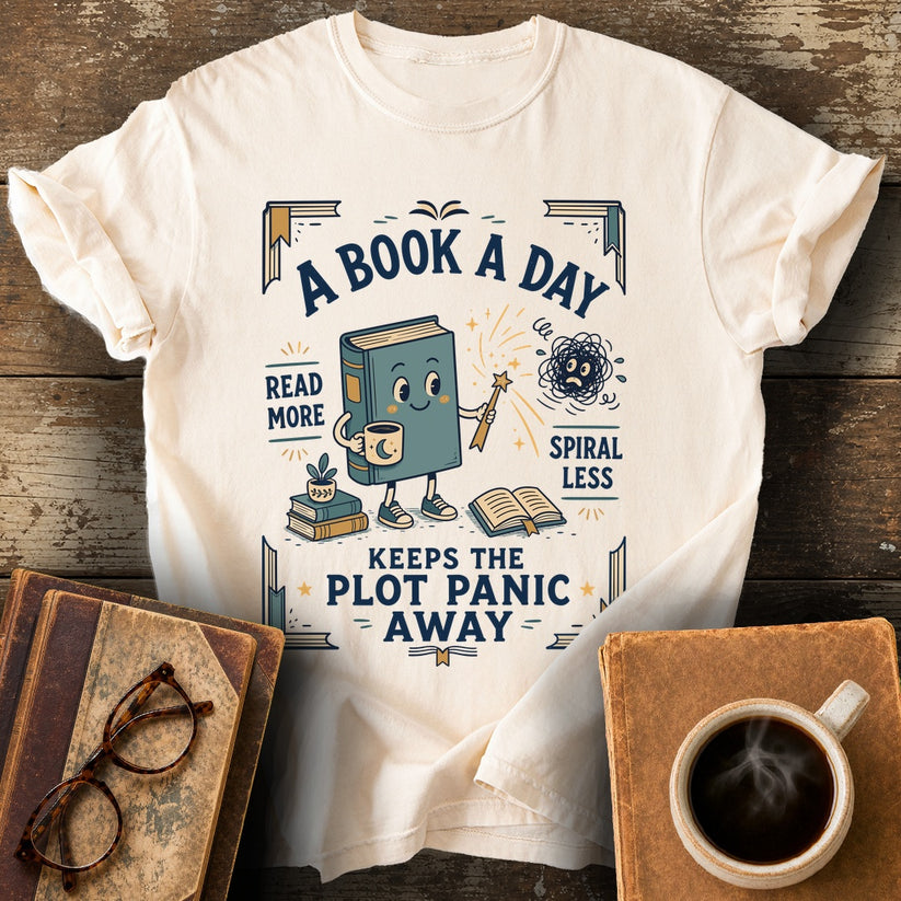 Plot Panic Tee - ivory shirt mockup