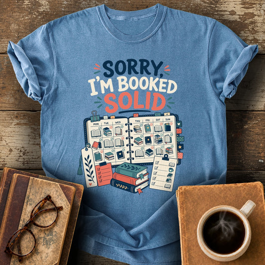 Sorry I'm Booked Tee - blue jean shirt mockup