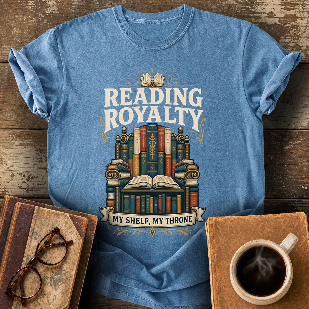 Reading Royalty My Shelf My Throne Tee - blue jean shirt mockup