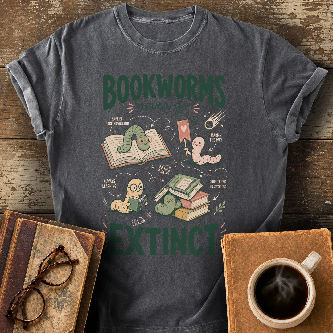 Bookworms Never Go Extinct Tee - pepper shirt mockup