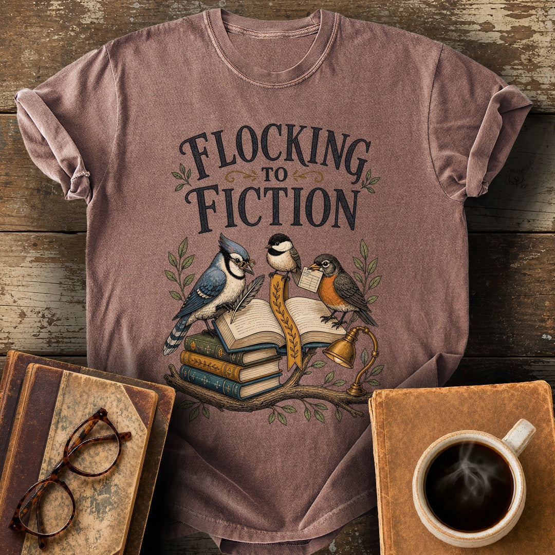 Flocking to Fiction Tee - espresso shirt mockup