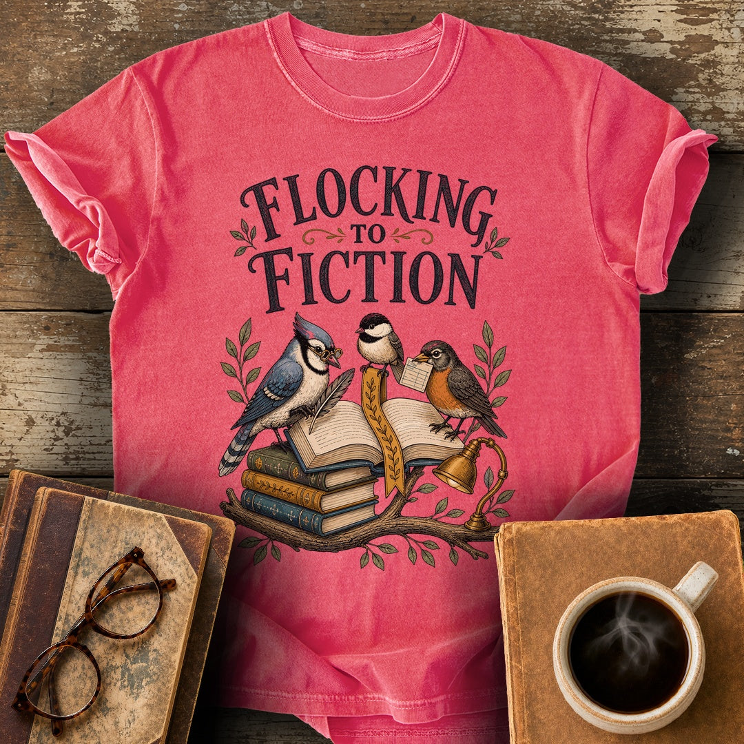 Flocking to Fiction Tee - watermelon shirt mockup