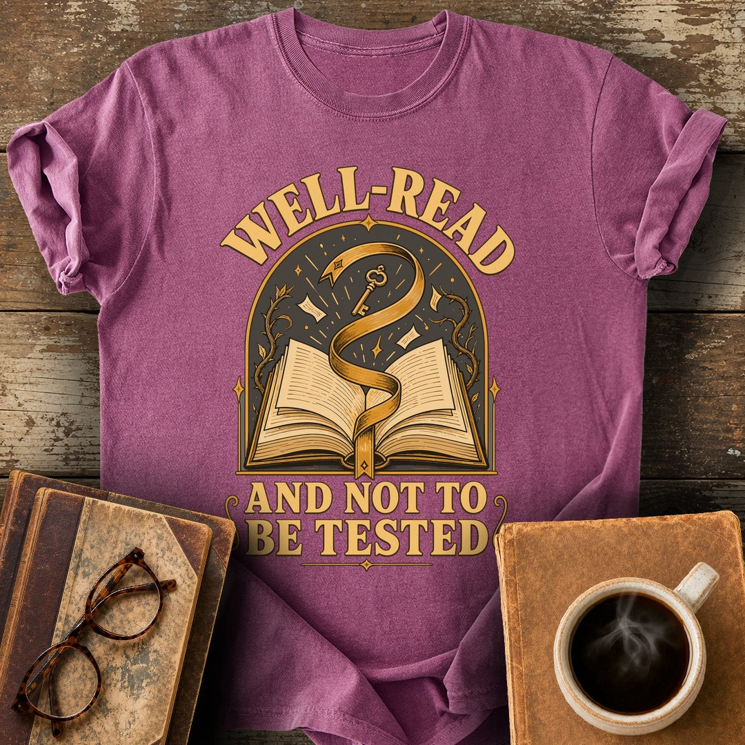 Well-Read and Not to Be Tested Tee - berry shirt mockup