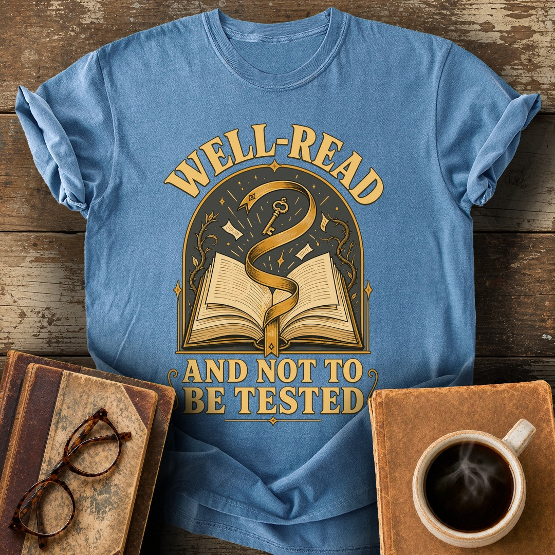 Well-Read and Not to Be Tested Tee - blue jean shirt mockup