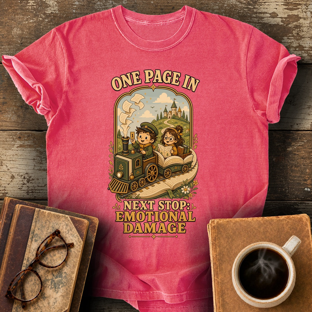 One Page In Next Stop Emotional Damage Tee - watermelon shirt mockup