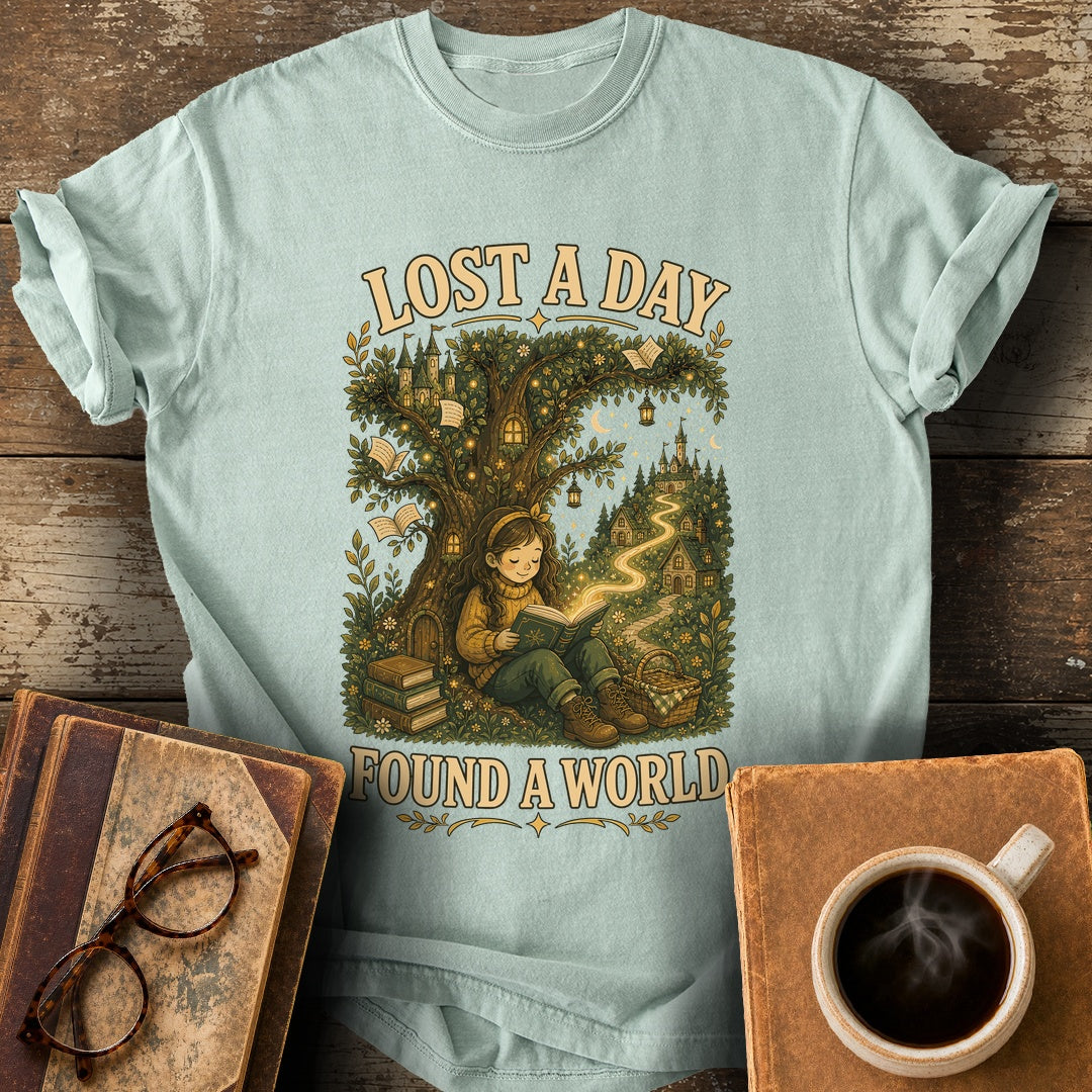 Lost a Day Found a World Tee - bay shirt mockup