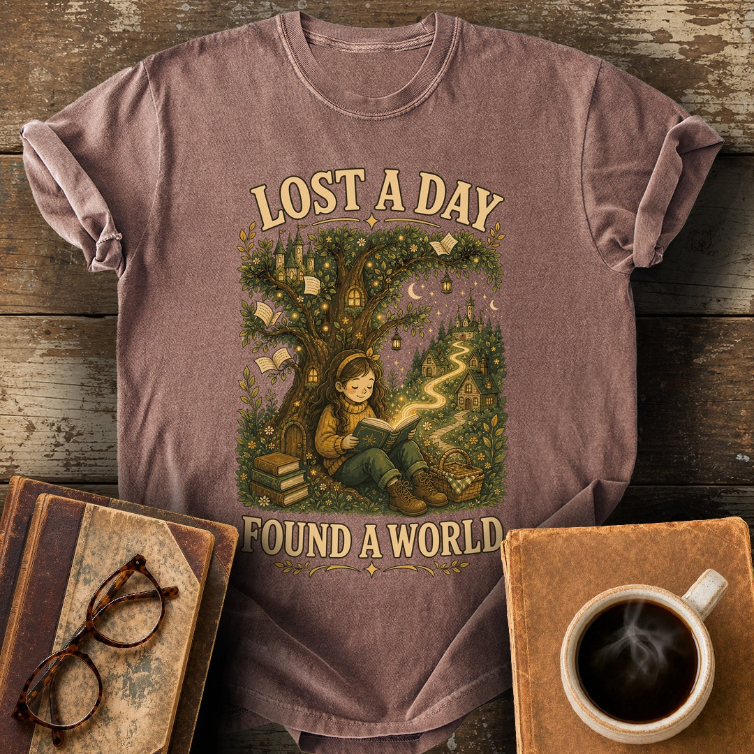 Lost a Day Found a World Tee - espresso shirt mockup