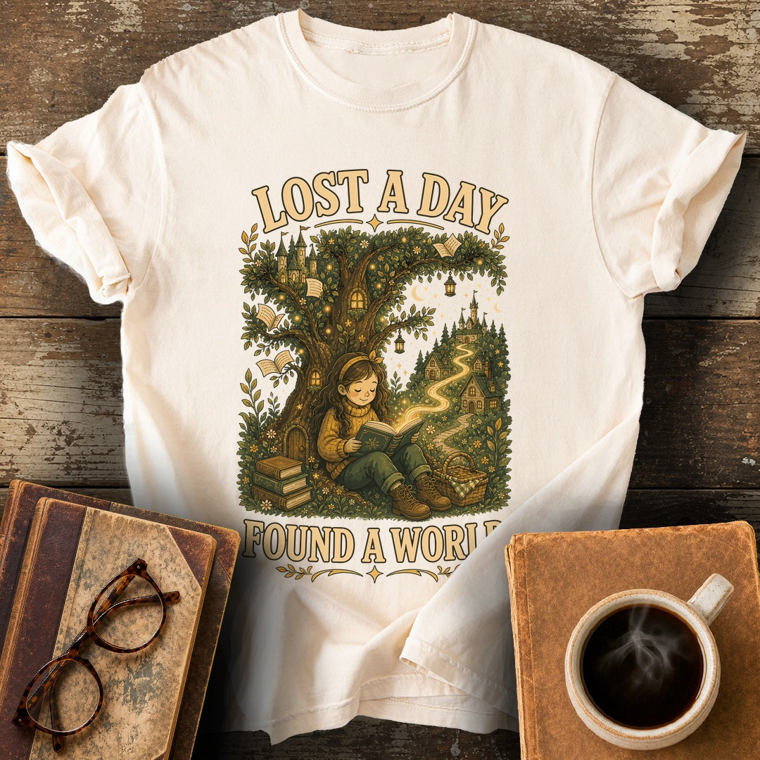 Lost a Day Found a World Tee - ivory shirt mockup