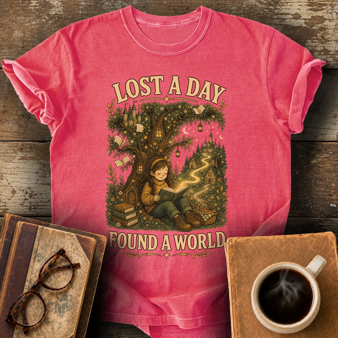 Lost a Day Found a World Tee - watermelon shirt mockup