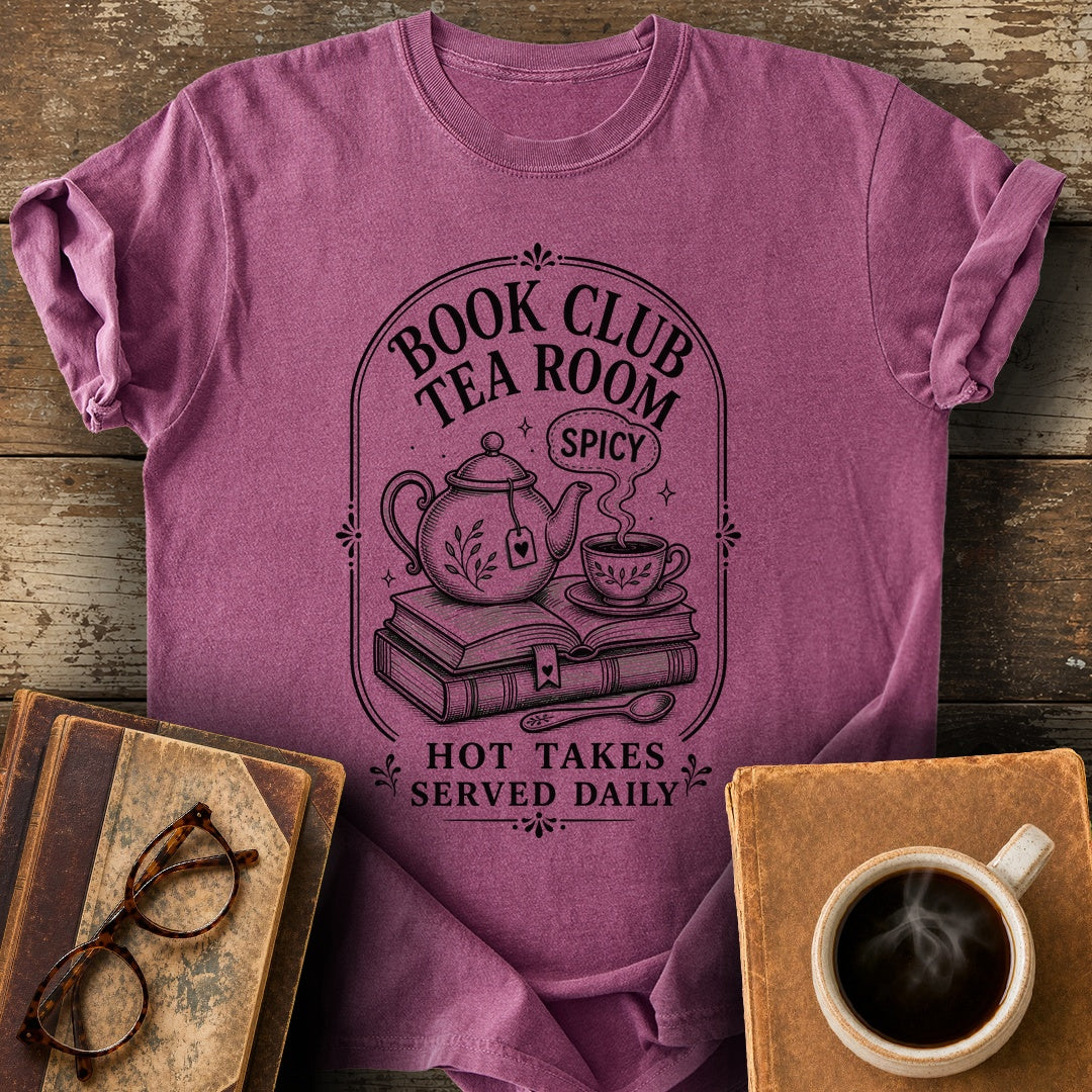 Book Club Tea Room Tee - berry shirt mockup