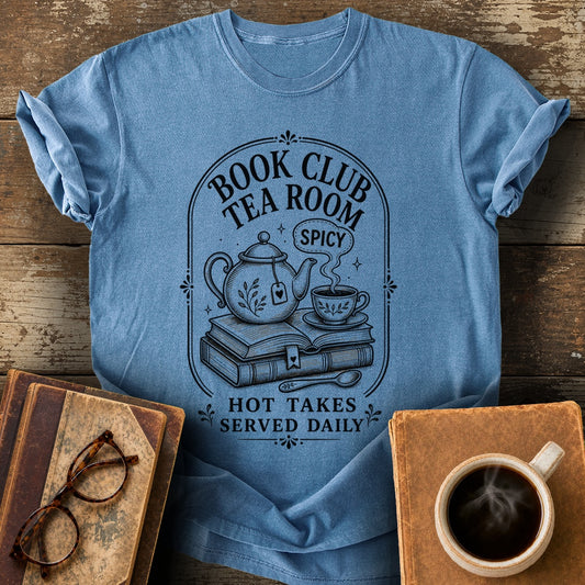 Book Club Tea Room Tee - blue jean shirt mockup