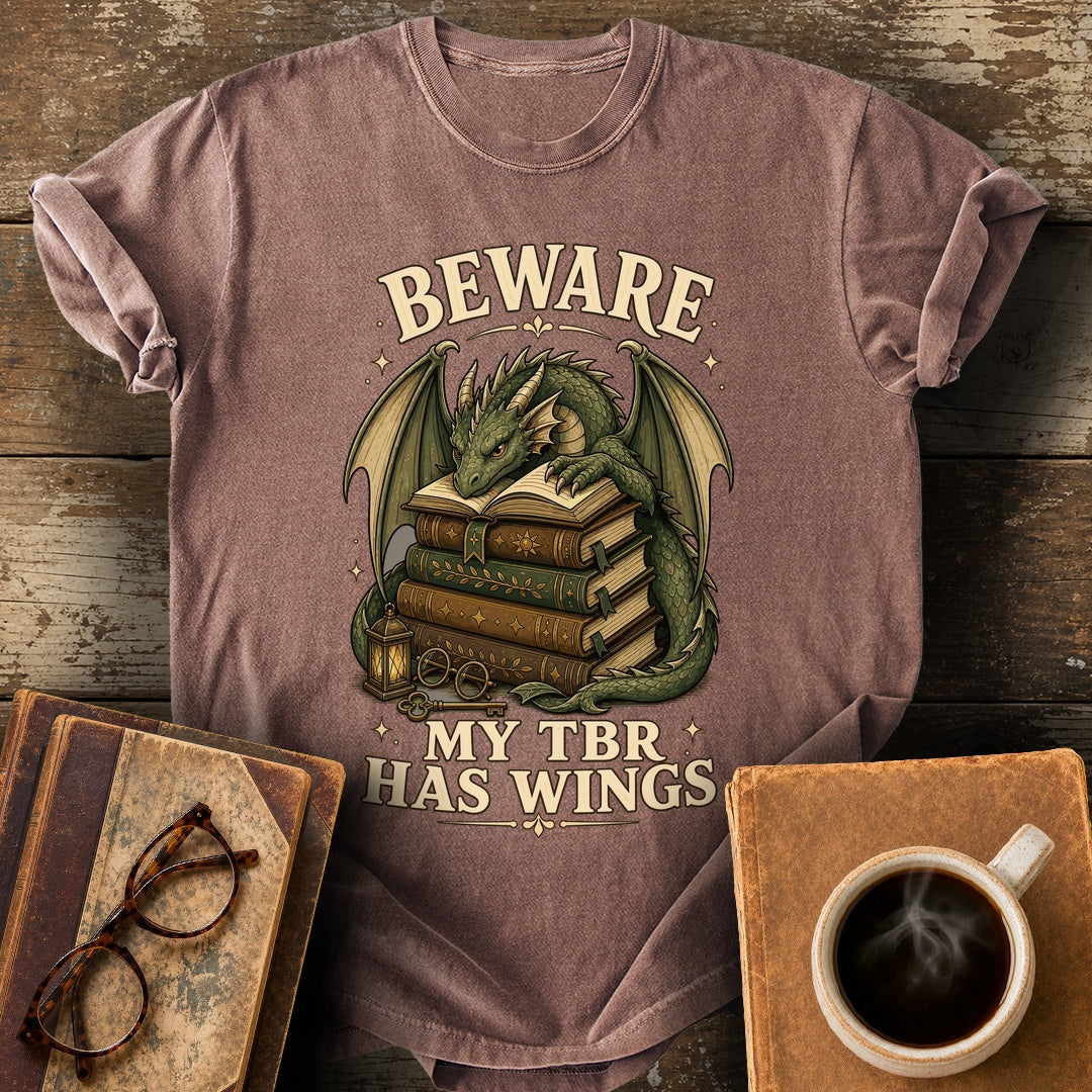 Beware My TBR Has Wings Tee - espresso shirt mockup