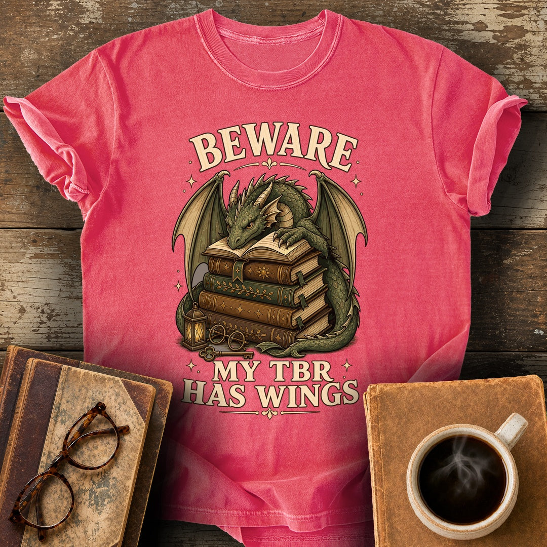 Beware My TBR Has Wings Tee - watermelon shirt mockup