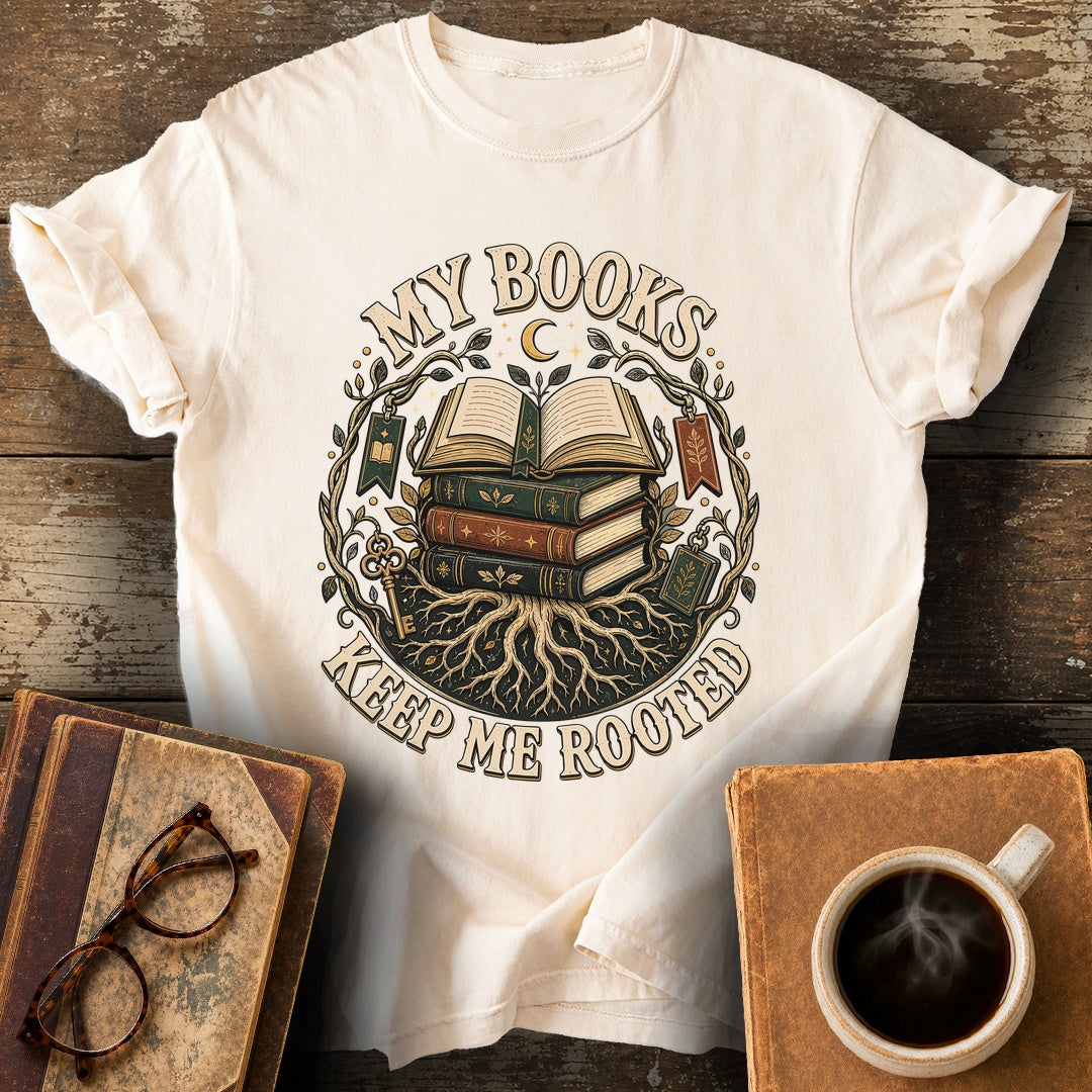 My Books Keep Me Rooted Tee - ivory shirt mockup