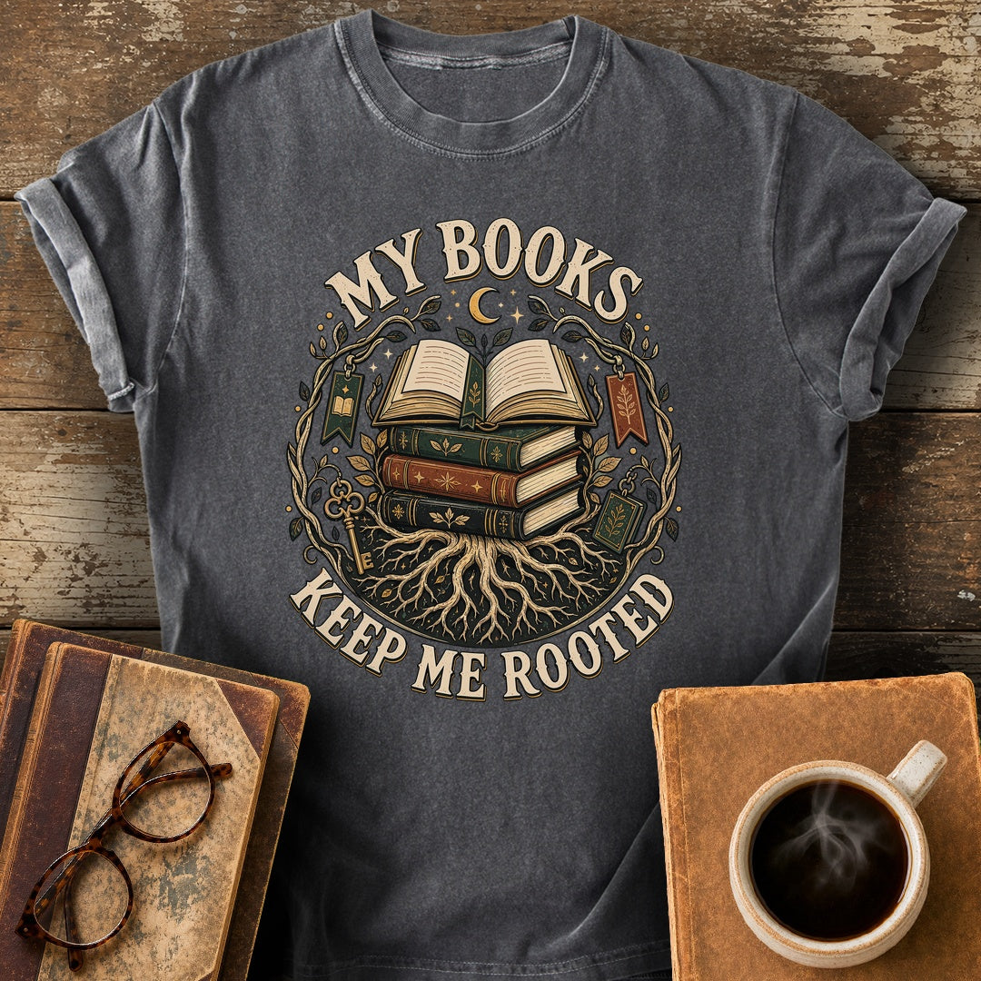 My Books Keep Me Rooted Tee - pepper shirt mockup