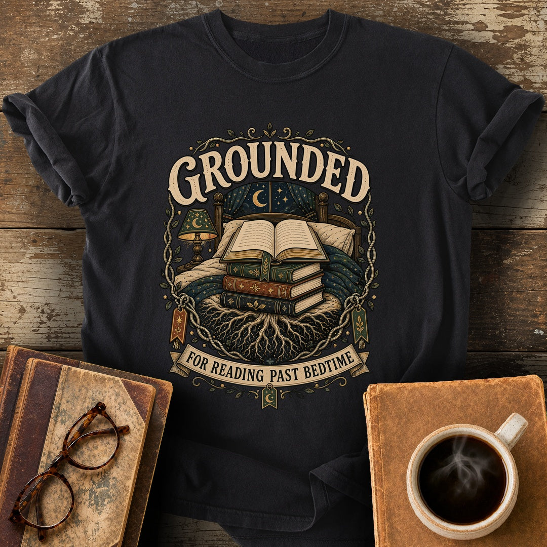 Grounded for Reading Past Bedtime Tee - black shirt mockup