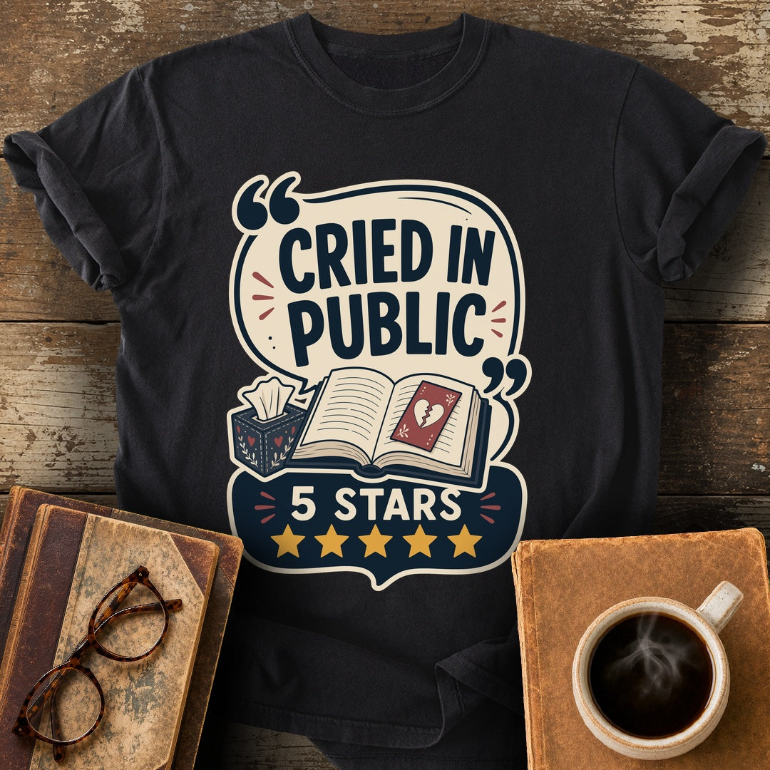 Cried in Public Five Stars Tee - black shirt mockup