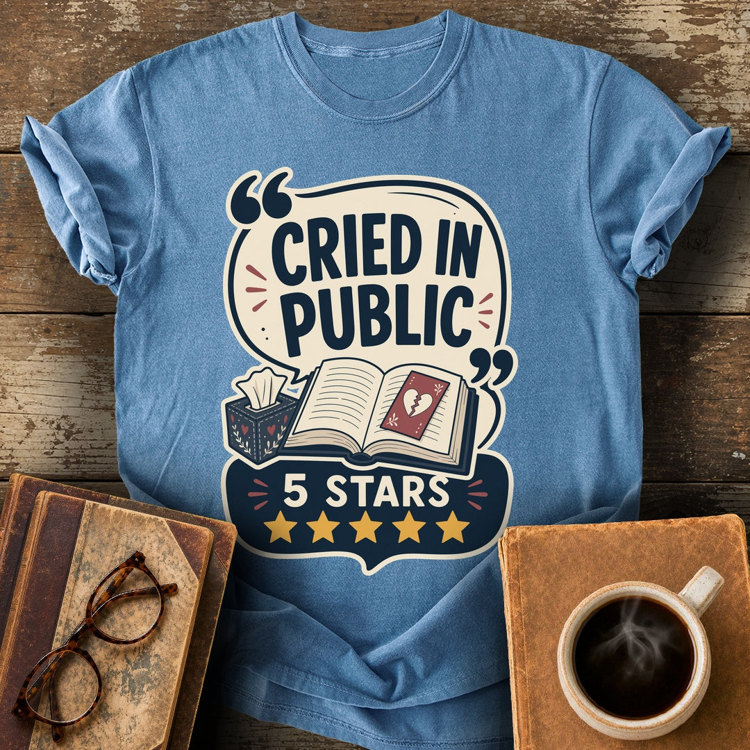 Cried in Public Five Stars Tee - blue jean shirt mockup