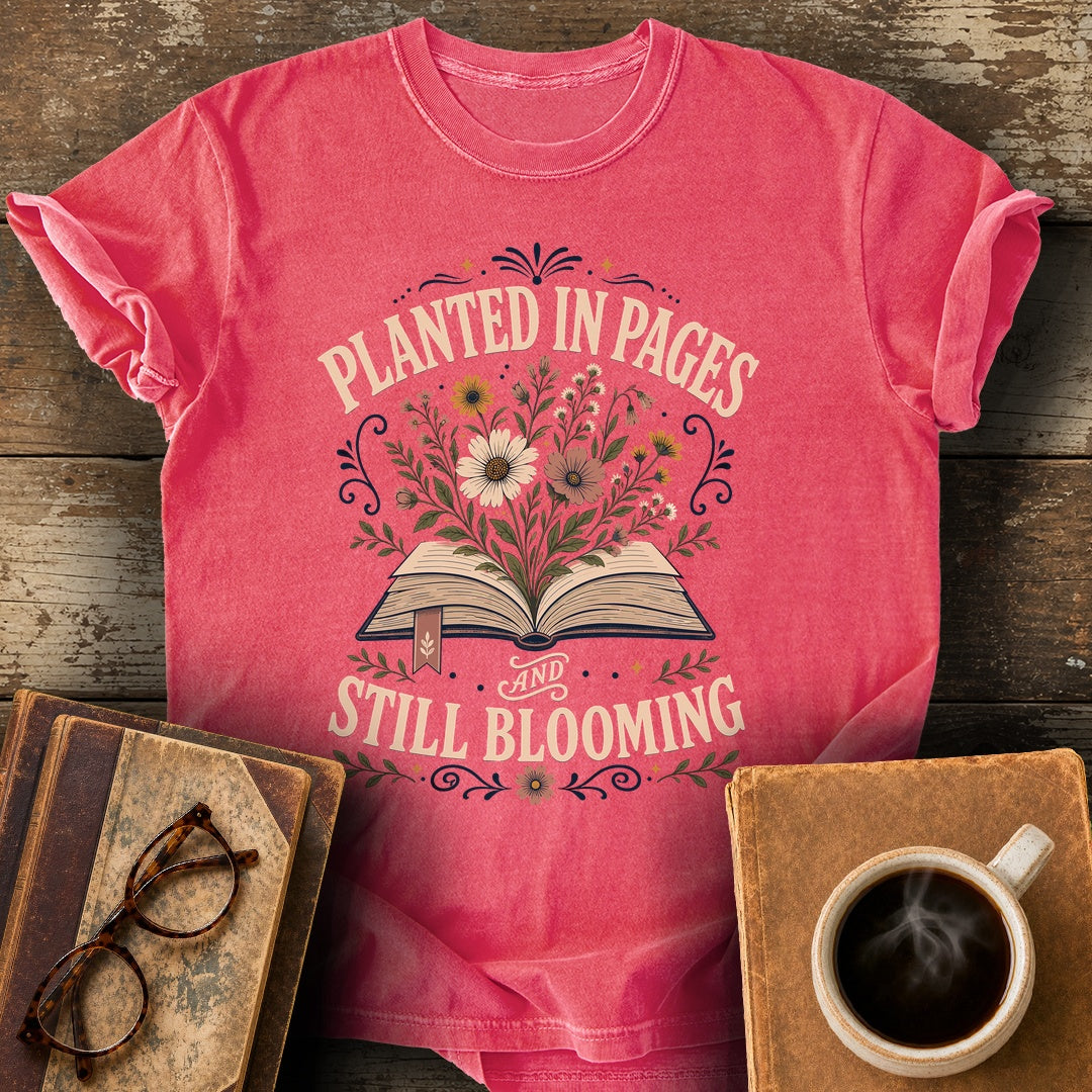 Planted in Pages and Still Blooming Tee - watermelon shirt mockup