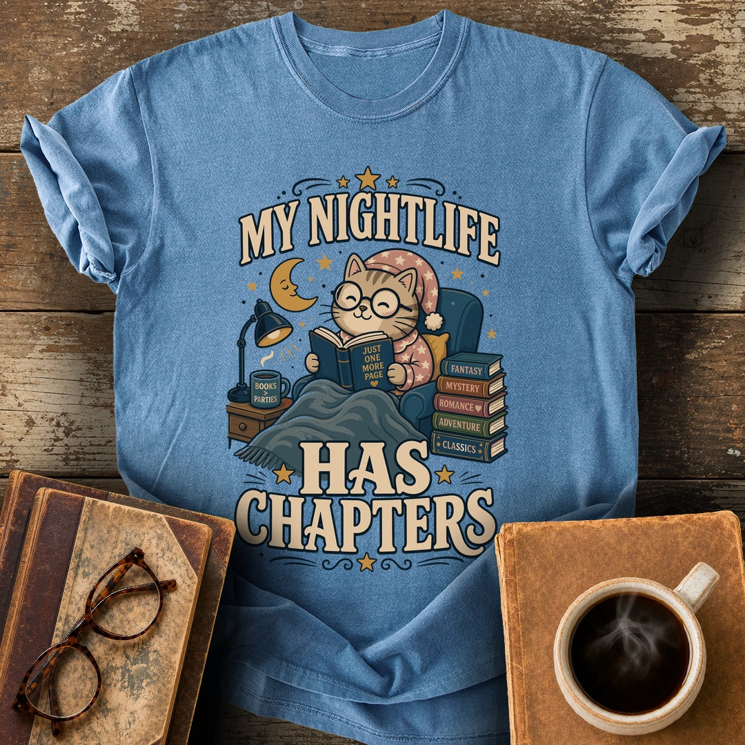 My Nightlife Has Chapters Tee - blue jean shirt mockup