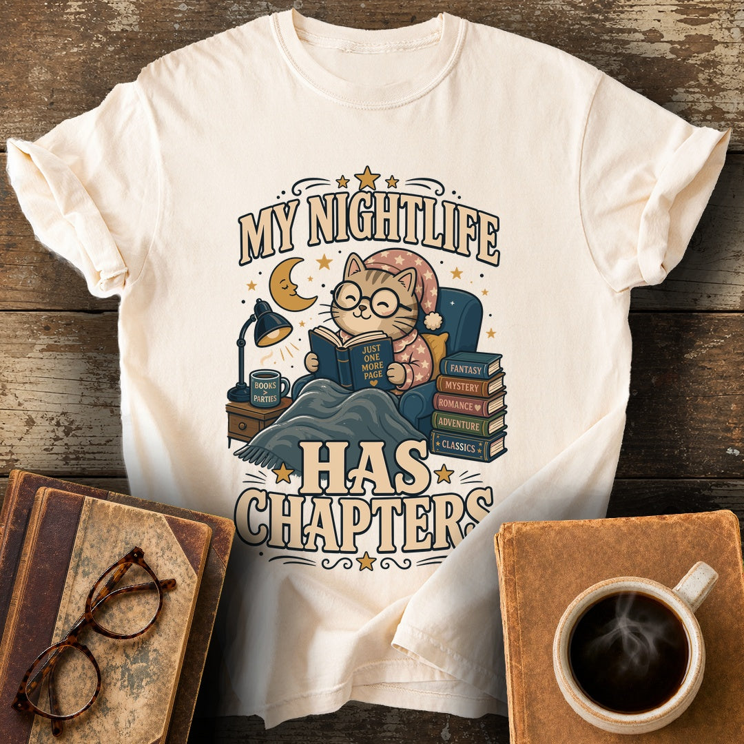 My Nightlife Has Chapters Tee - ivory shirt mockup
