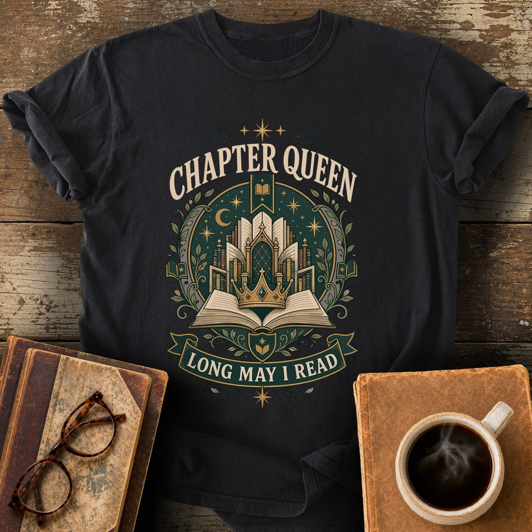 Chapter Queen Long May I Read Tee - black shirt mockup