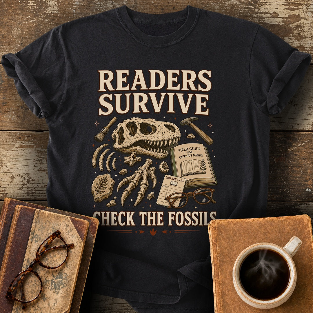 Readers Survive Check the Fossils Tee - black shirt mockup