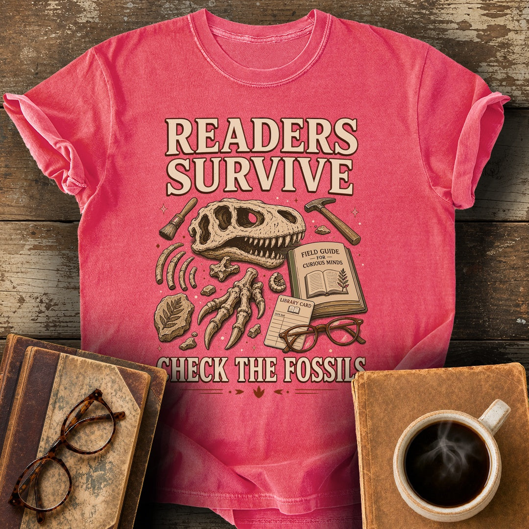 Readers Survive Check the Fossils Tee - watermelon shirt mockup