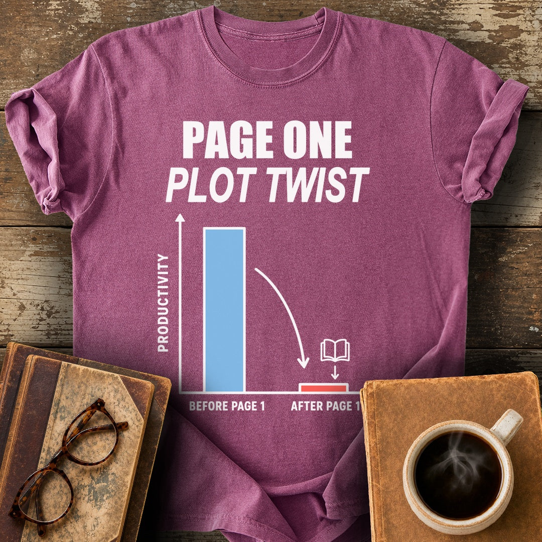 Page One Plot Twist Tee - berry shirt mockup