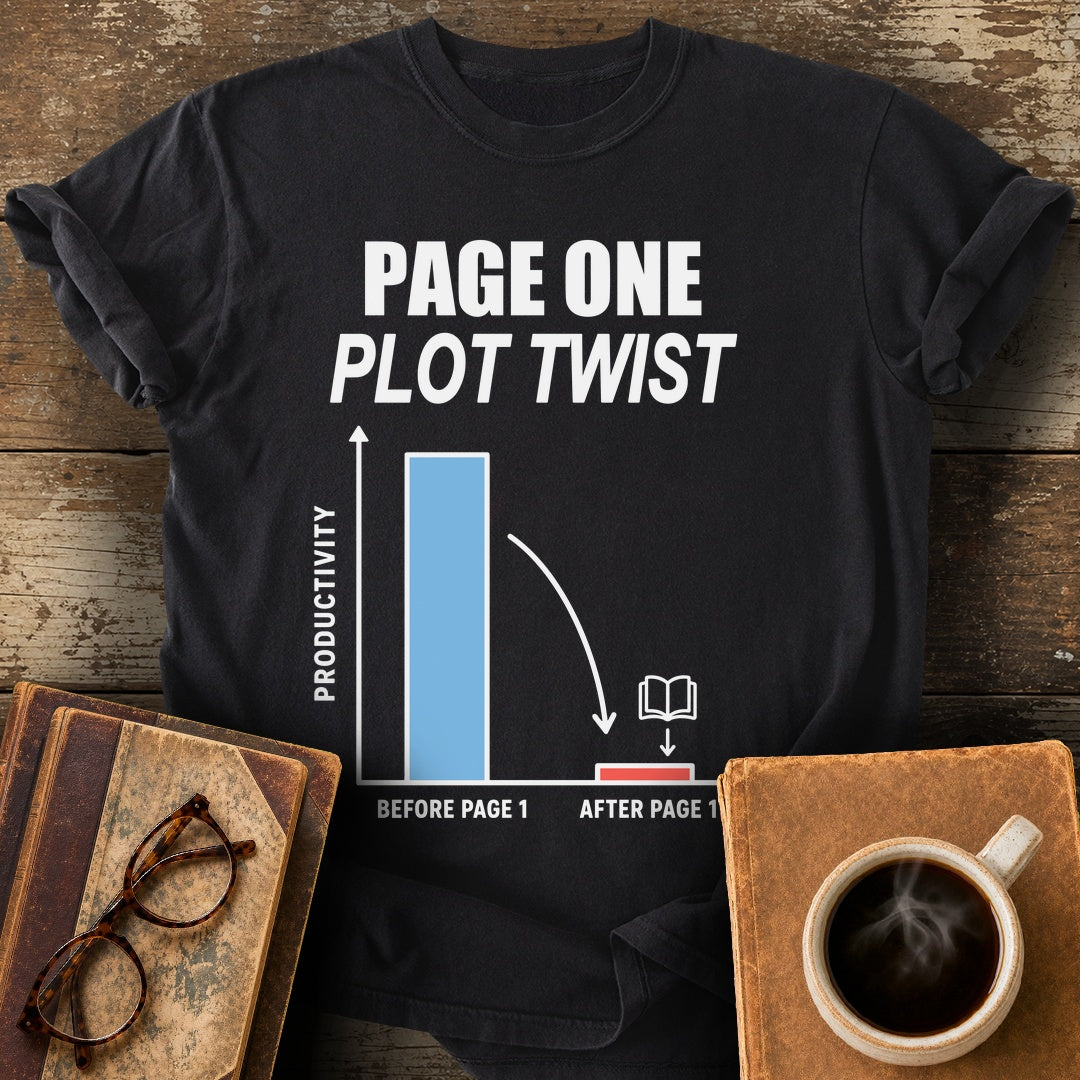 Page One Plot Twist Tee - black shirt mockup