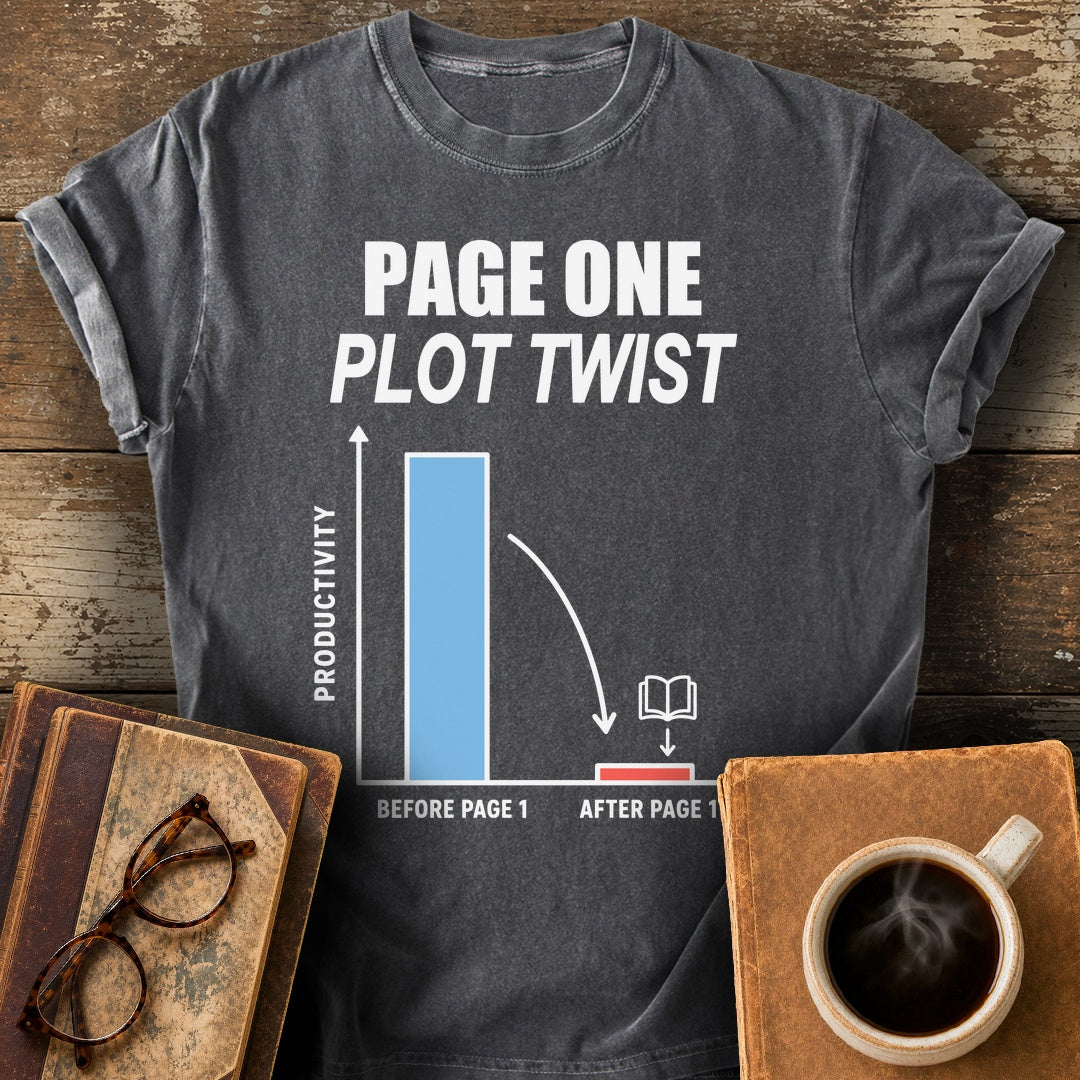 Page One Plot Twist Tee - pepper shirt mockup