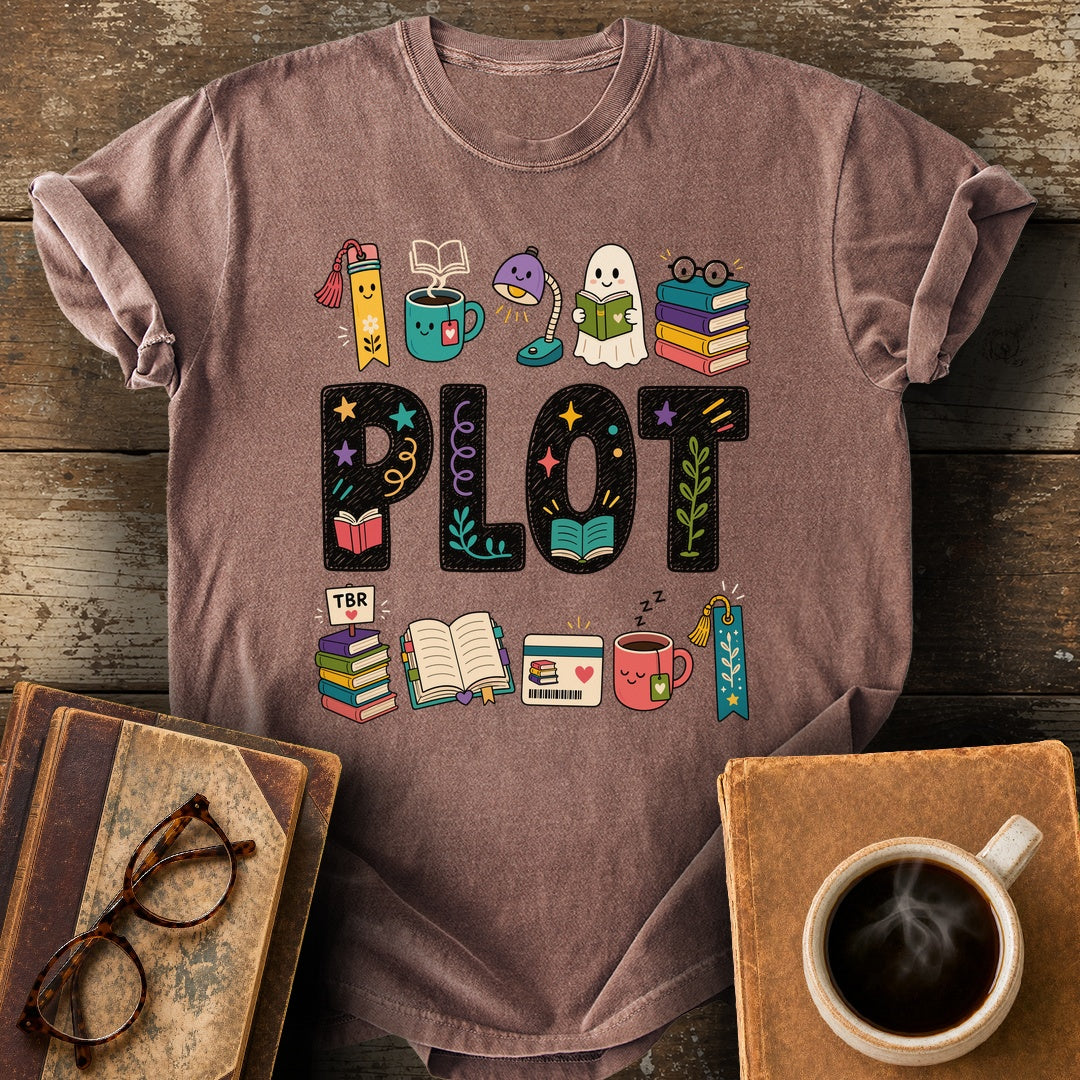 Plot Bookish Parade Tee - espresso shirt mockup