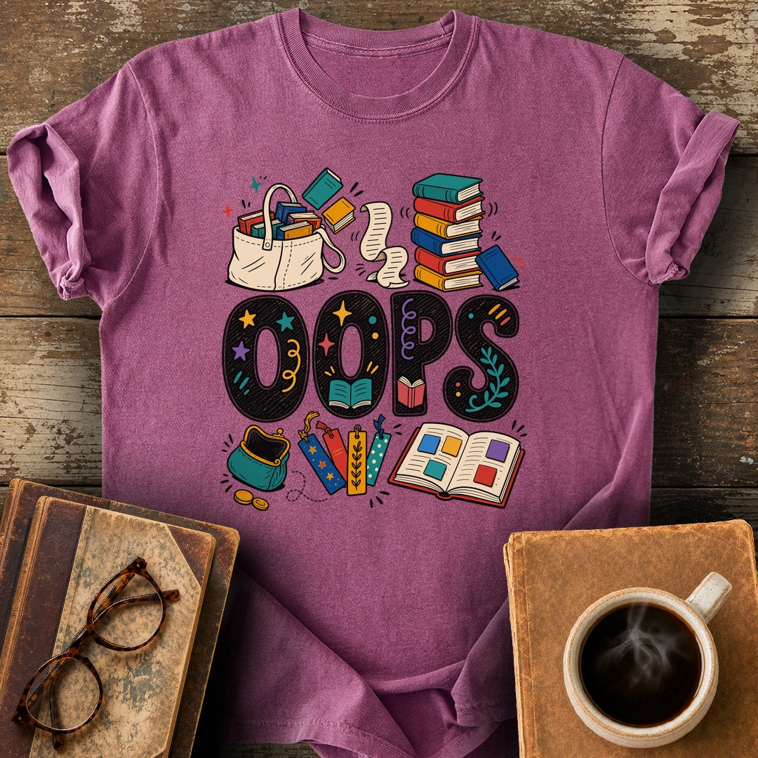 Oops Handmade Reader Tee - berry shirt mockup
