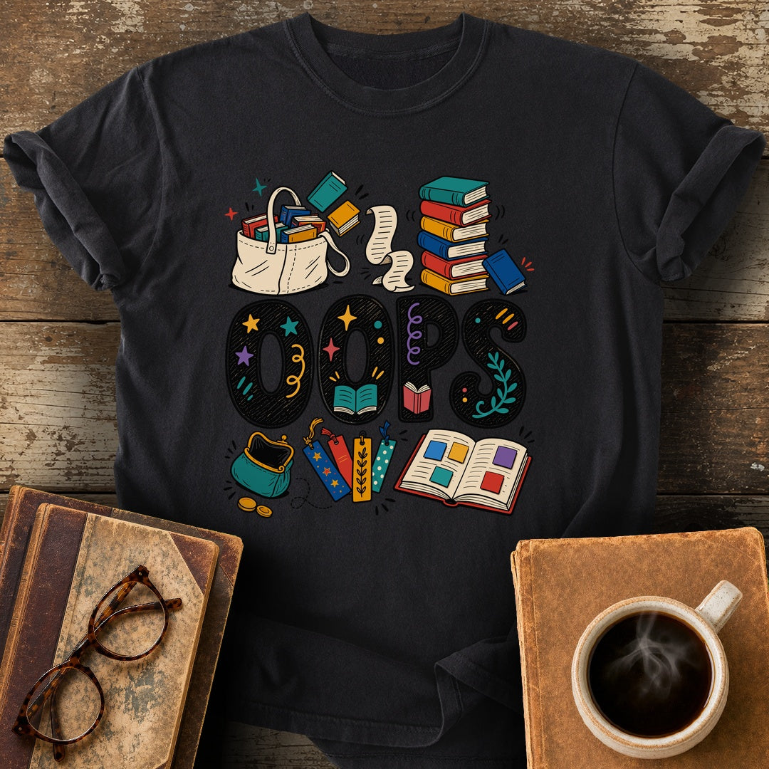 Oops Handmade Reader Tee - black shirt mockup