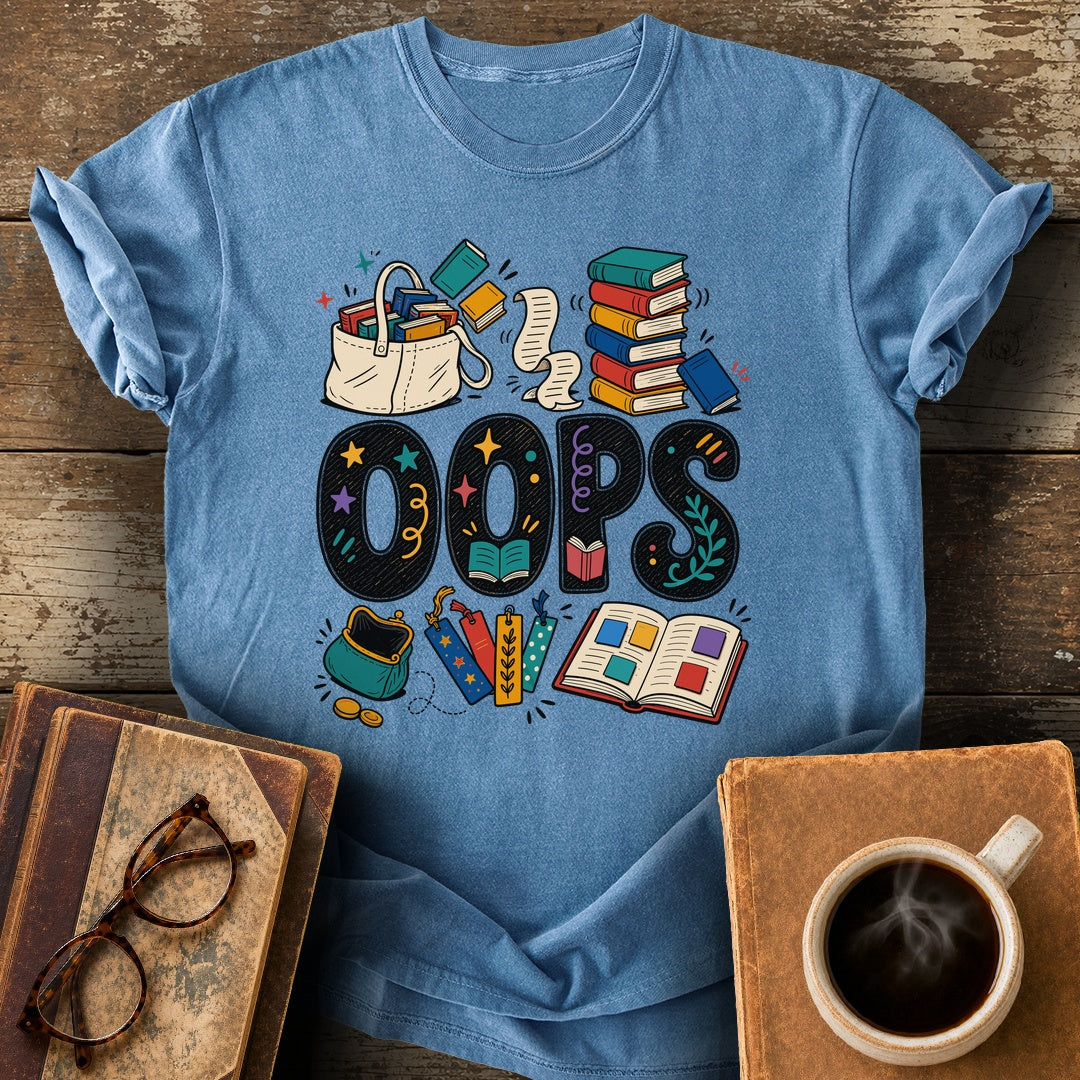 Oops Handmade Reader Tee - blue jean shirt mockup