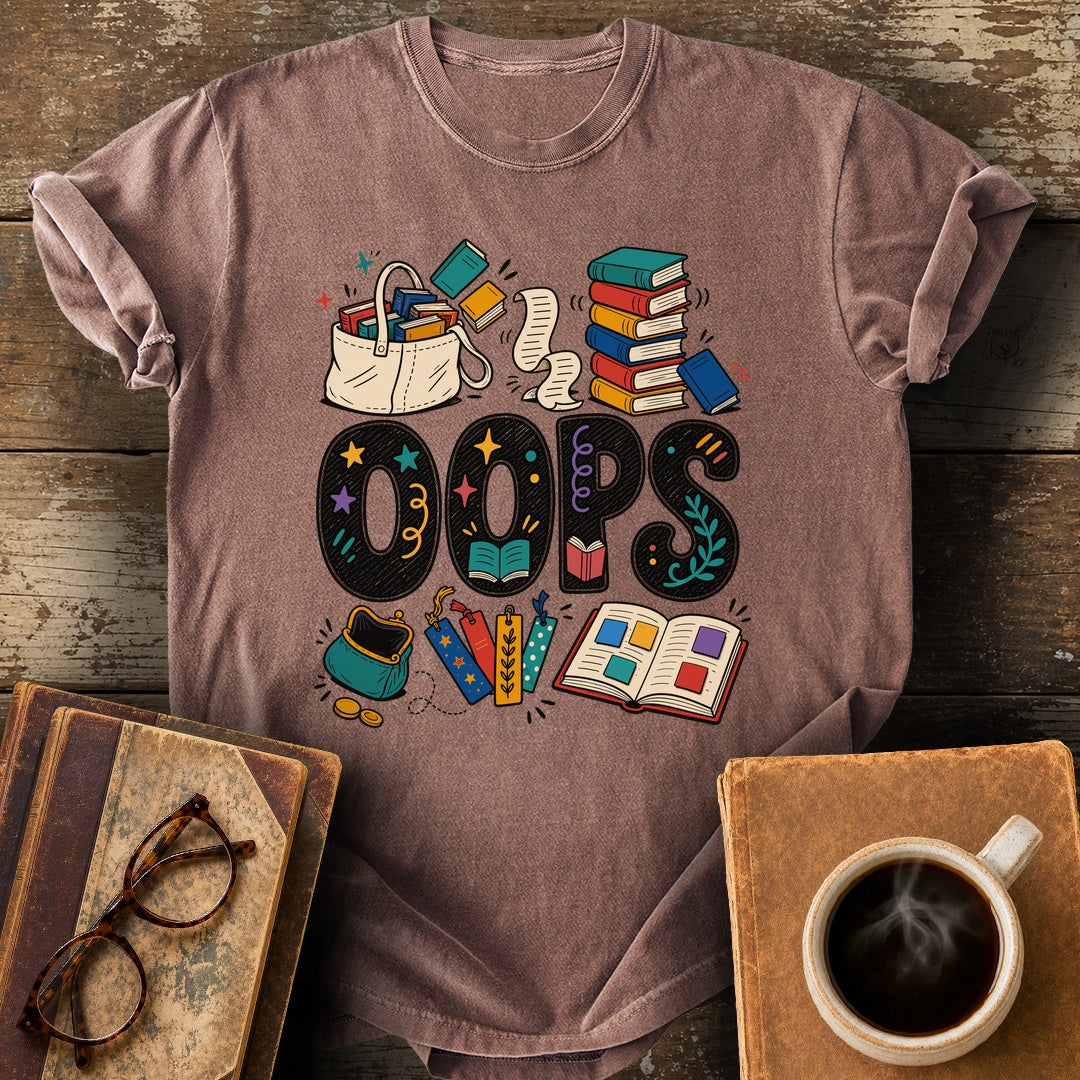 Oops Handmade Reader Tee - espresso shirt mockup
