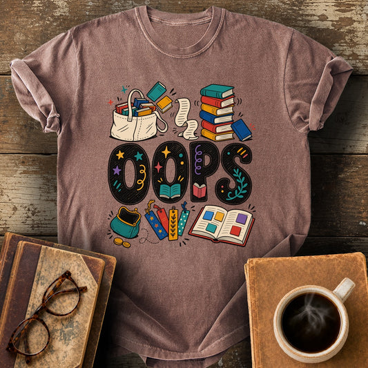 Oops Handmade Reader Tee - espresso shirt mockup