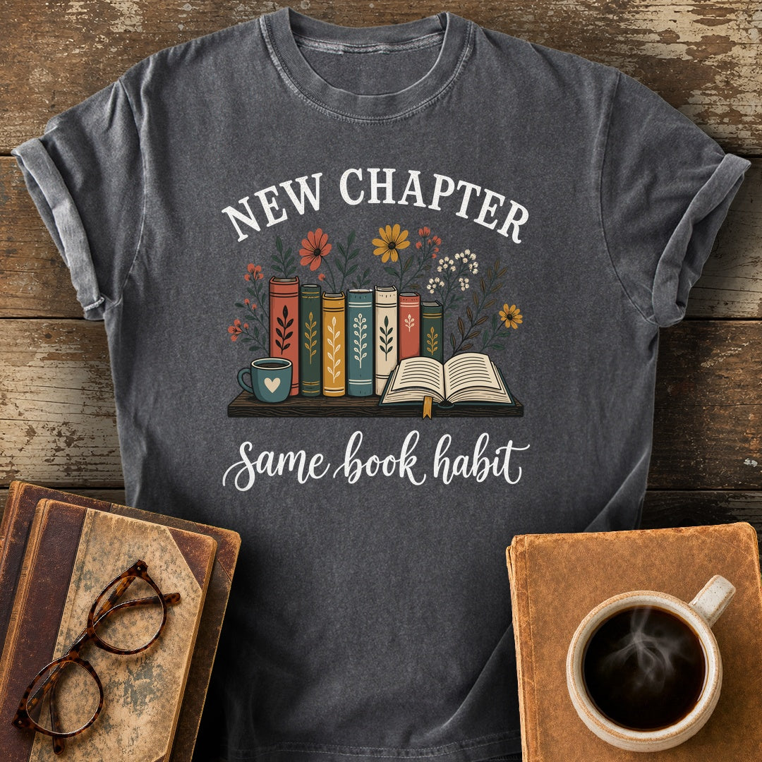New Chapter Same Book Habit Tee - pepper shirt mockup