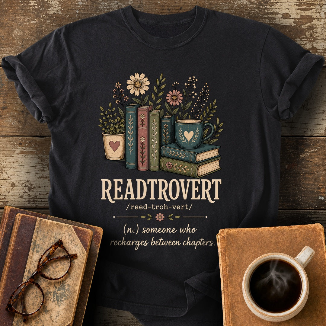 Readtrovert Botanical Definition Tee - black shirt mockup