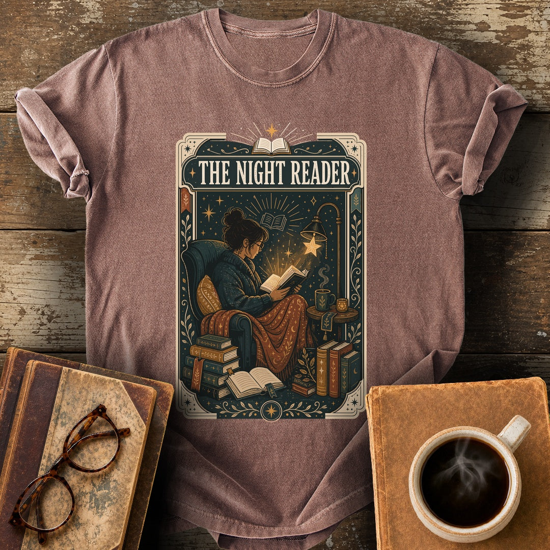 The Night Reader Tarot Tee - espresso shirt mockup