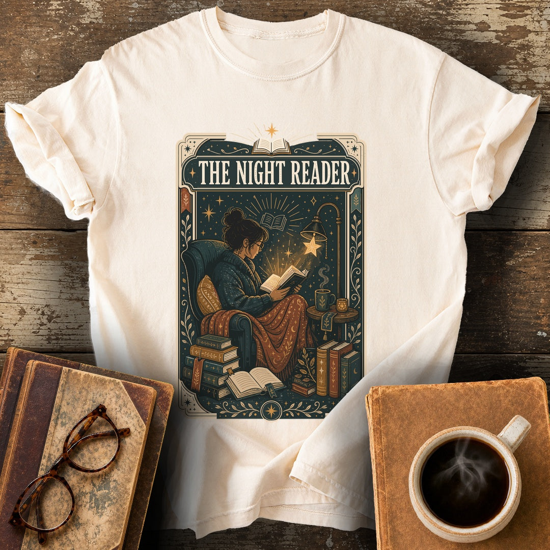 The Night Reader Tarot Tee - ivory shirt mockup