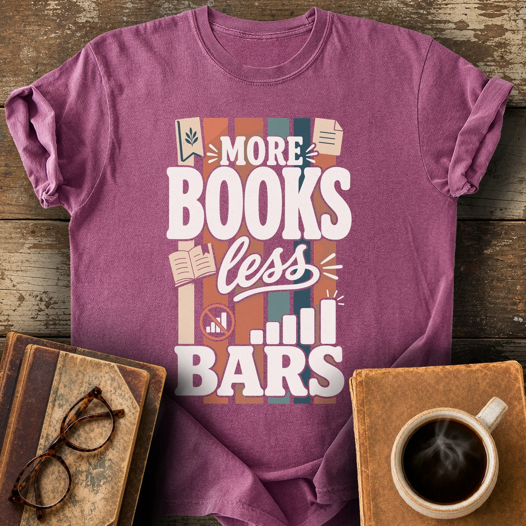 More Books Less Bars Tee - berry shirt mockup