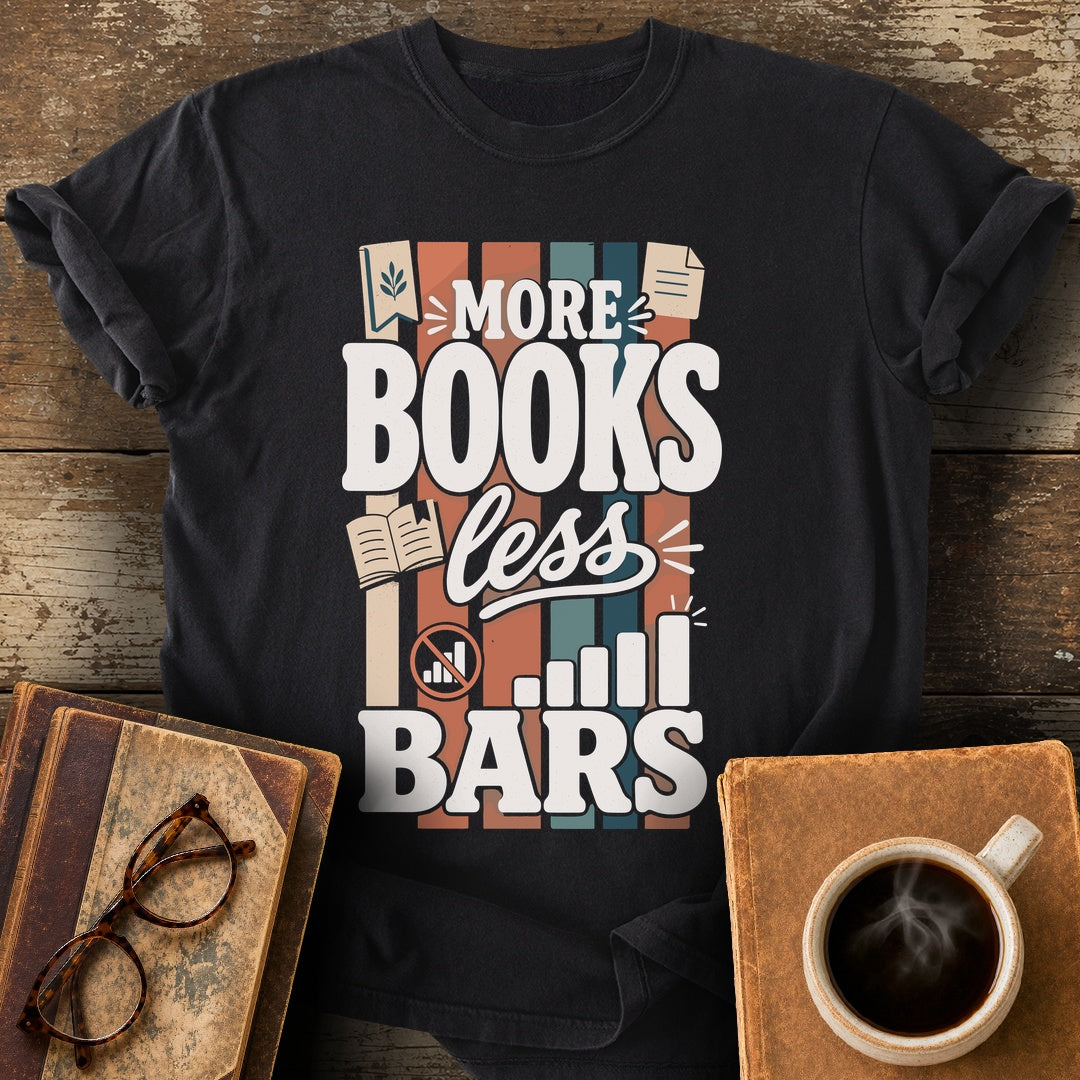 More Books Less Bars Tee - black shirt mockup